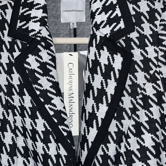 Catherine Malandrino Black White Houndstooth Knit Blazer Jacket Wmns Sz Med NEW - Picture 2 of 16